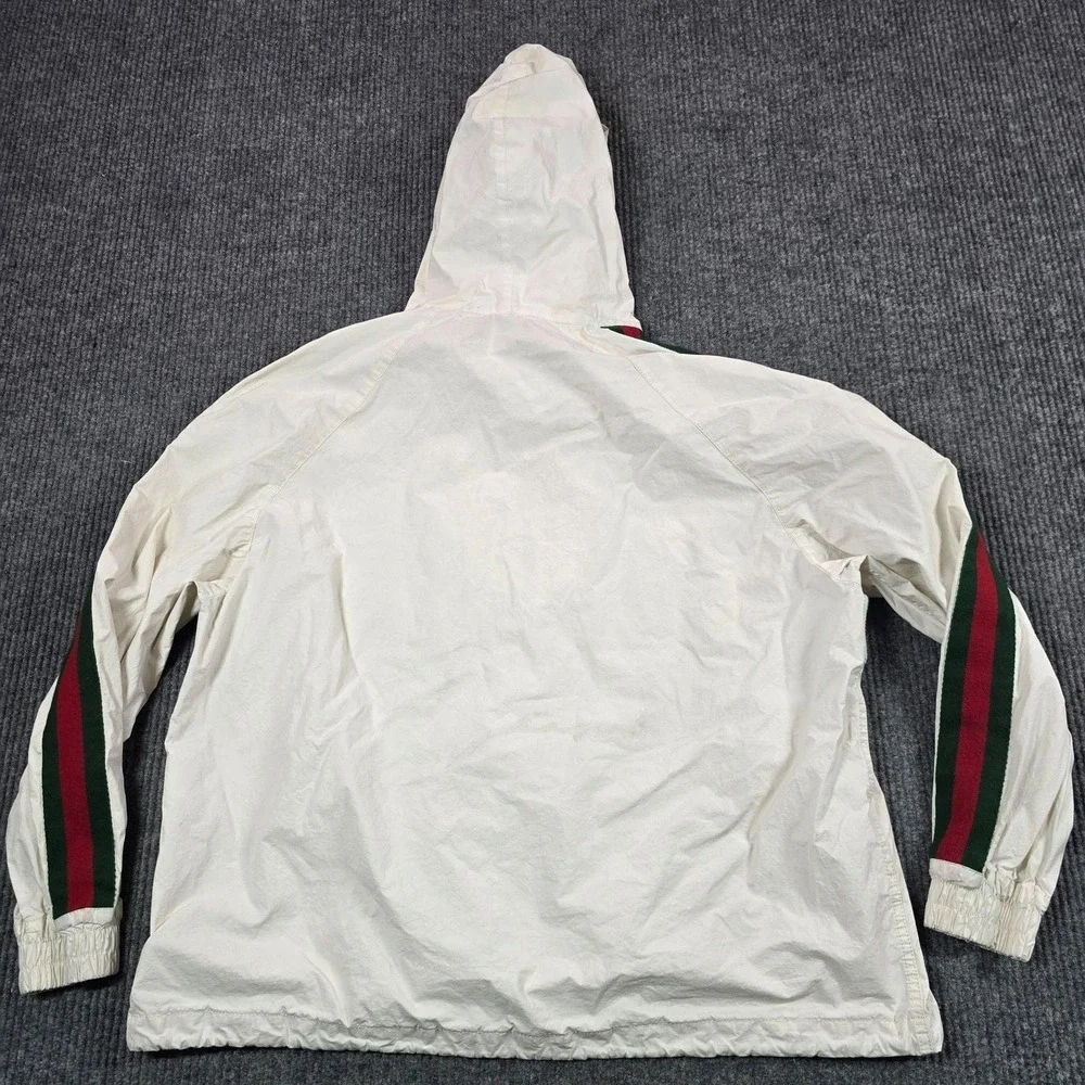 Gucci Jacket Mens IT 50 White Hooded Retro Canvas Stripe Logo Windbreaker Italy